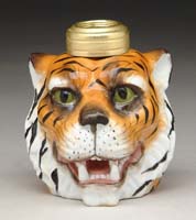 Appraisal: PORCELAIN FIGURAL LAMP S - Porcelain tiger s head in