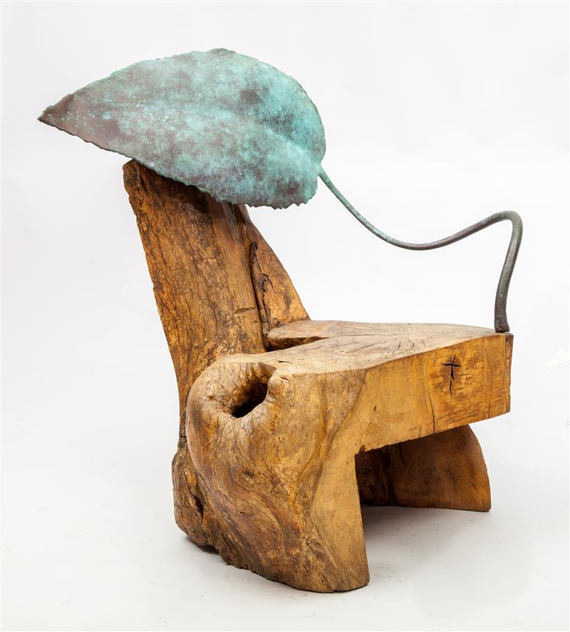 Appraisal: th Century School Stump and Leaf-Form Chair Mixed media construction