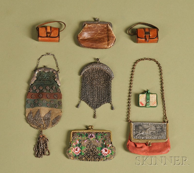 Appraisal: Eight Doll Purses late th century including leather beadwork and