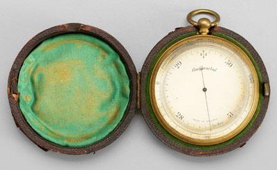 Appraisal: Finely calibrated pocket barometer circular brass case shaped as pocket