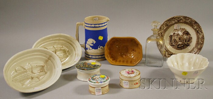 Appraisal: Ten Assorted Ceramic and Glass Items three Pratt-type pomade jars