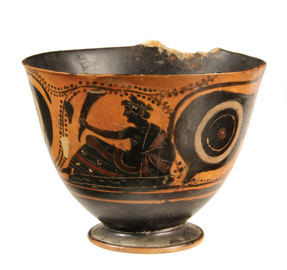 Appraisal: GREEK POTTERY CUP - Attic Black Figure Footed Cup circa