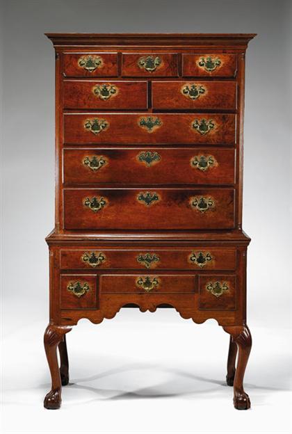 Appraisal: Chippendale walnut high chest of drawers philadelphia - In two