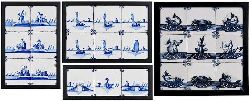 Appraisal: Framed Maritime Delftware Style Tiles Continental possibly th century two