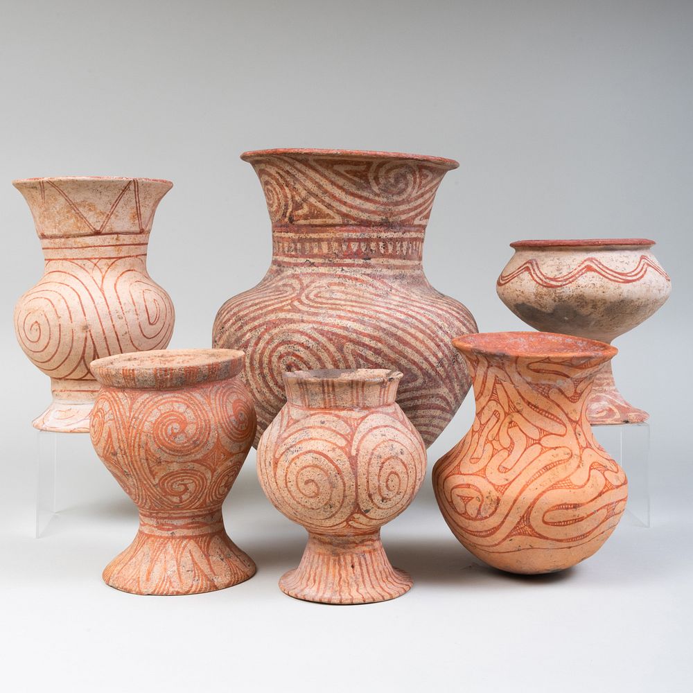 Appraisal: Group of Six Pottery 'Mushroom' Vessels The largest x in