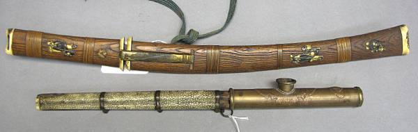 Appraisal: A boy's short sword Meiji Taisho Period With an etched