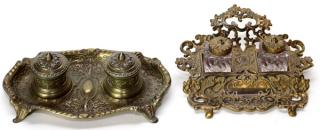 Appraisal: VICTORIAN AND FRENCH STYLE GILT INKWELLS VICTORIAN AND FRENCH STYLE