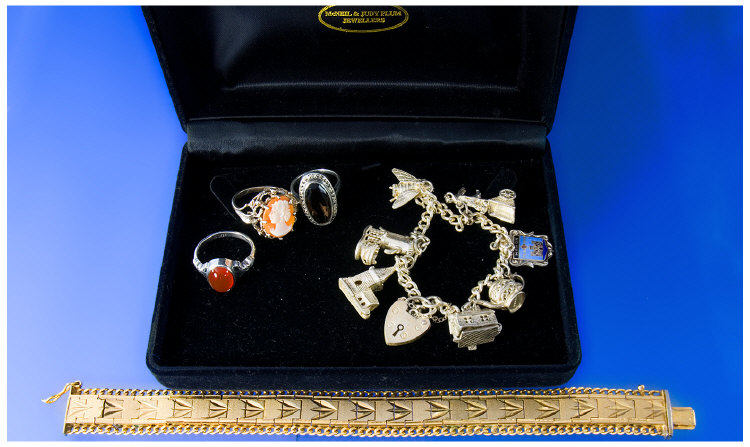 Appraisal: Small Collection Of Jewellery Comprising Silver Charm Bracelet Set With