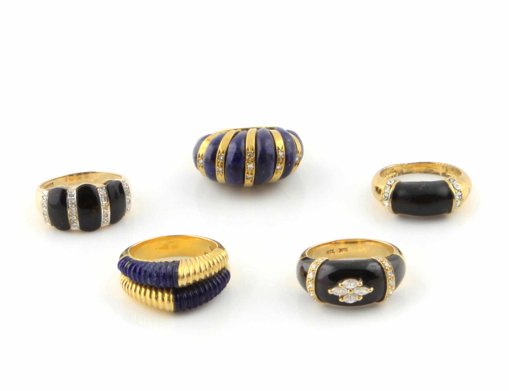 Appraisal: A collection of black onyx diamond lapis lazuli and gold