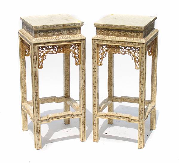 Appraisal: A pair of Chinese carved bone veneer enameled tables height