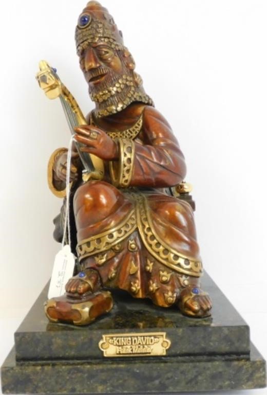 Appraisal: FRANK MEISLER - ISRAEL POLYCHROMEbronze sculpture depicting a seated King