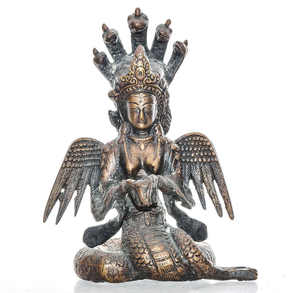 Appraisal: HINDU EASTERN ALLEGORICAL BRONZE STATUE NAGA QUEEN Eastern divine spirit