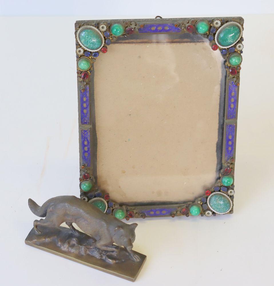 Appraisal: Antique Bejeweled Frame Together With A Bronze Fox x d