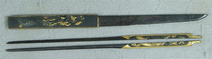 Appraisal: Japanese mixed metal knife and pair of chopsticks signature to