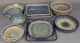 Appraisal: Ten handmade Polish pottery serving pieces including pie plate by