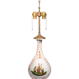 Appraisal: A French Painted Glass Vase Mounted as a Lamp Late