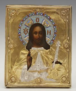 Appraisal: Russian Icon of Christ Pantocrator Moscow with an enameled gilt