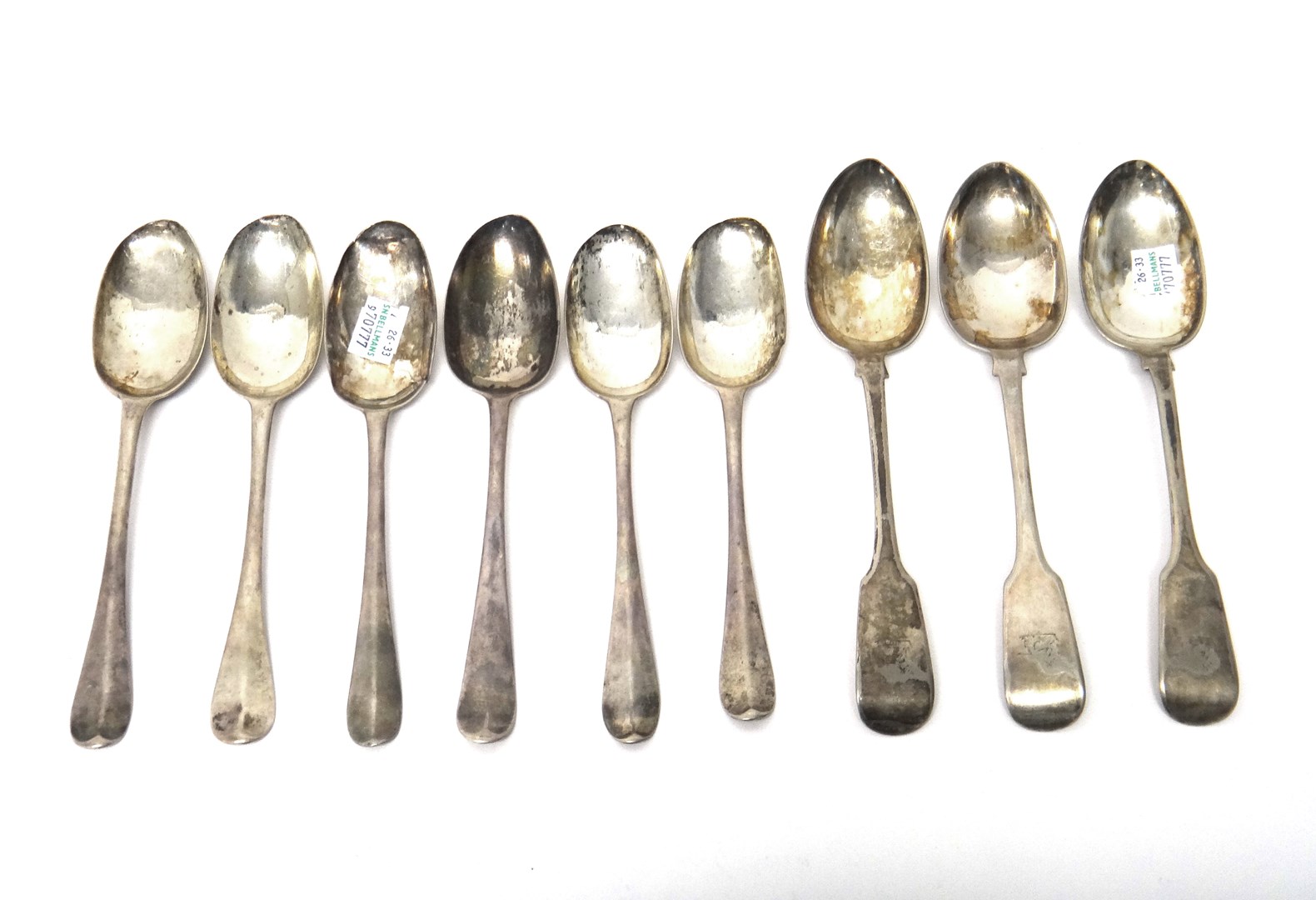 Appraisal: Five silver rat tail pattern dessert spoons another bottom marked