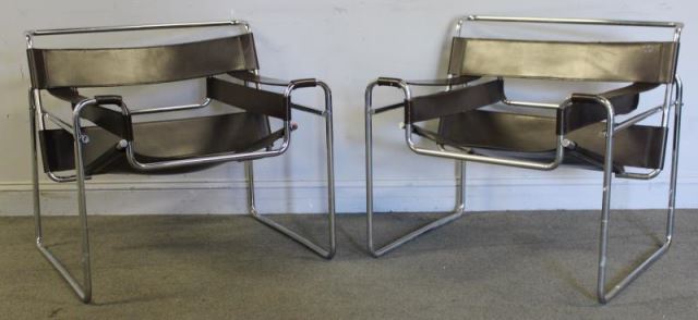 Appraisal: Midcentury Pair of Knoll Wassily Chairs Designed by Marcel Breuer