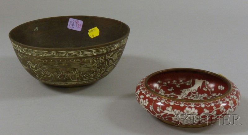 Appraisal: Two Asian Export Metal Bowls one with red and white