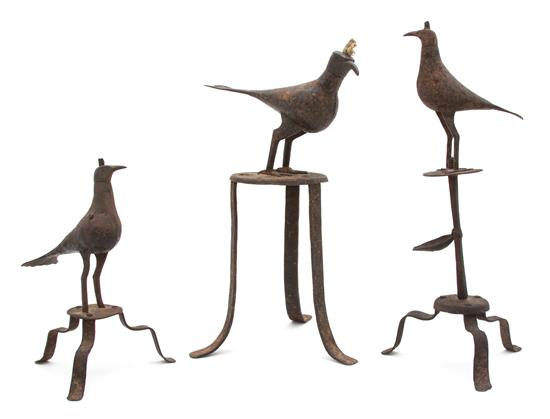 Appraisal: Sale Lot Three Middle Eastern Metal Figures of Birds th