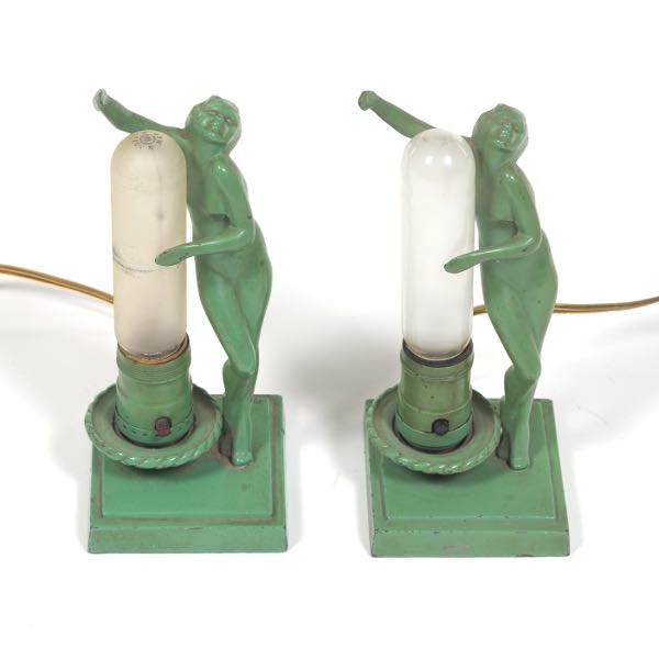 Appraisal: FRANKART ART DECO PAIR OF COLD PAINTED METAL BOUDOIR LAMPS