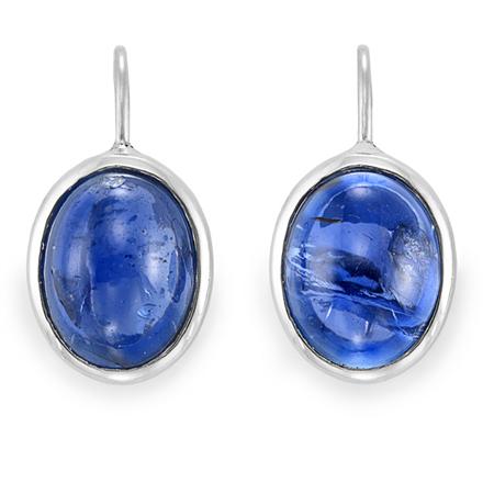 Appraisal: Pair of Platinum and Cabochon Sapphire Earrings Estimate -