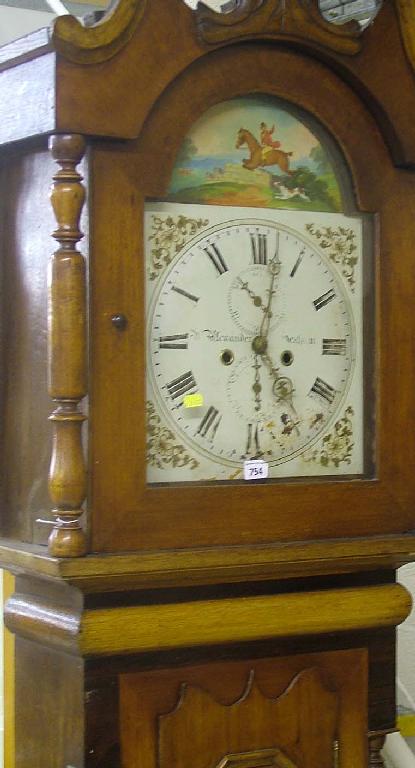 Appraisal: Mahogany and oak eight day longcase clock the arched painted