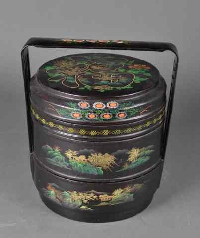 Appraisal: Chinese Lacquer Tiered Food ContainerThree tiers with top tier with