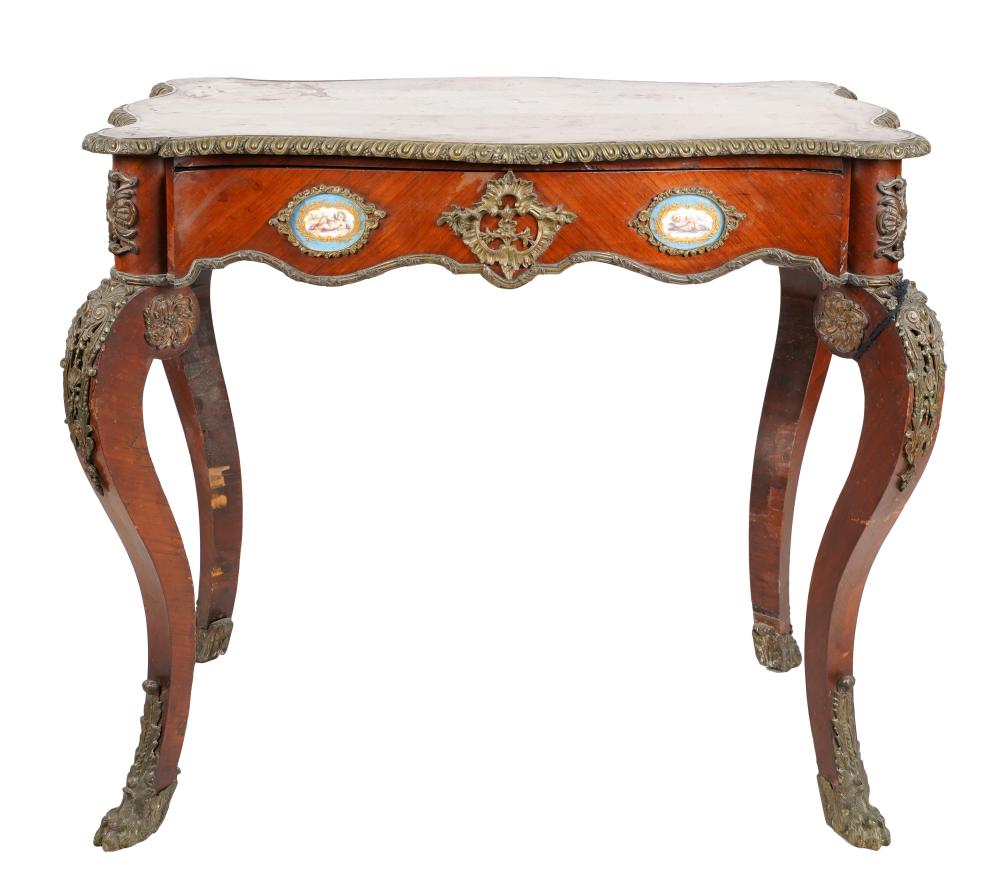 Appraisal: ROCOCO-STYLE PORCELIAN-INSET PORCELAIN SIDE TABLEwith one drawer inches wide inches