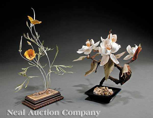 Appraisal: A Joey Bonhage Painted Metal Wildflower Group on carved wood