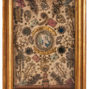 Appraisal: An English Silk Metallic Thread and Stone Decorated Panel th