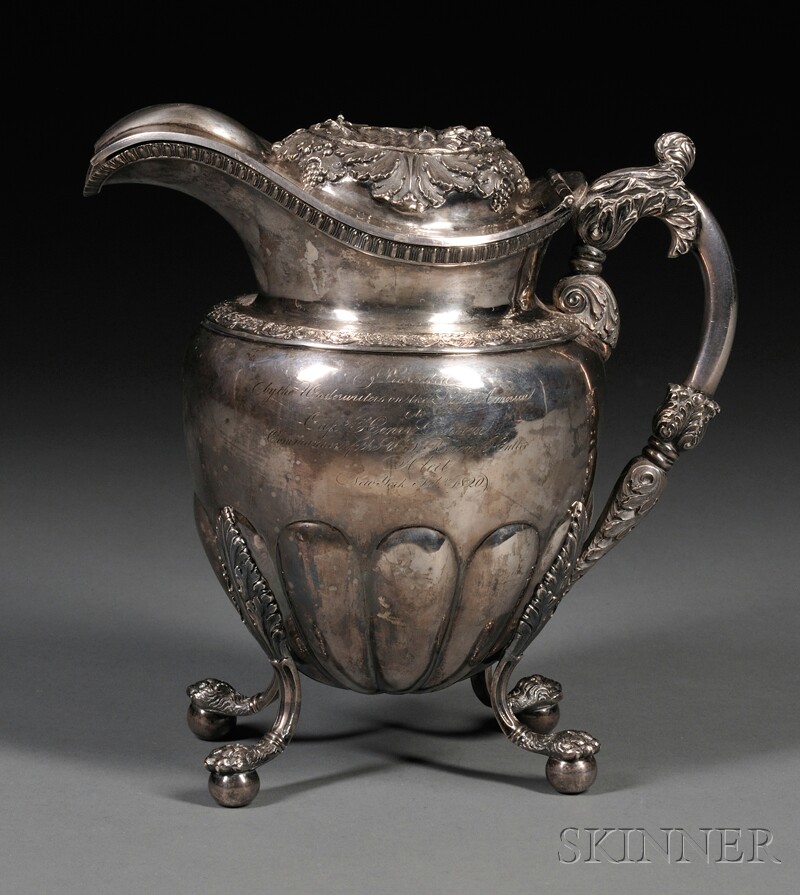 Appraisal: Coin Silver Presentation Pitcher William Thompson New York early th