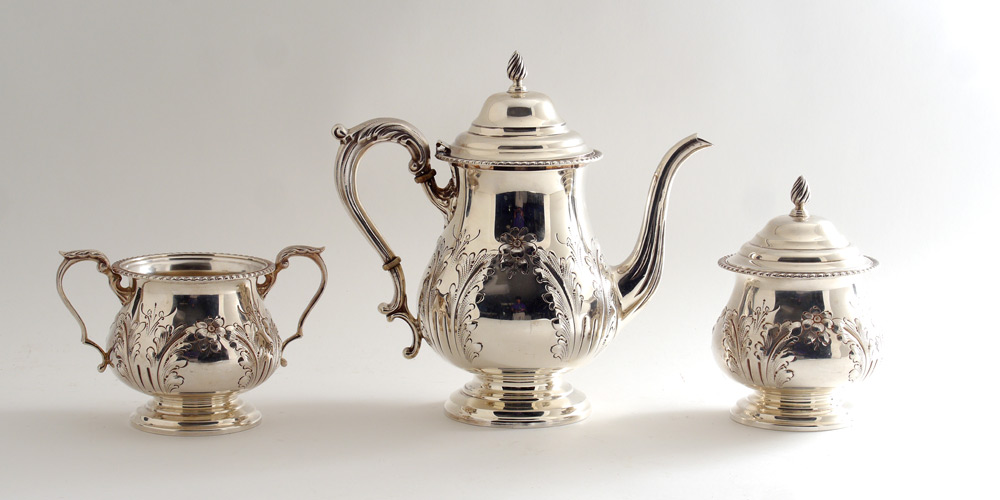 Appraisal: PIECE HAND CHASED STERLING TEA SERVICE pieces total with unknown