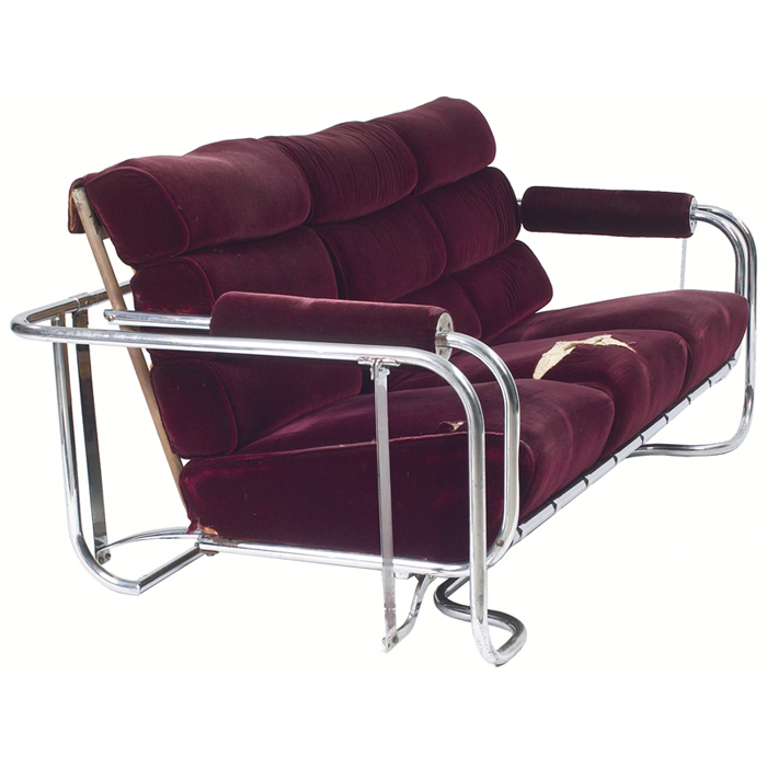 Appraisal: Gilbert Rohde Sling Glider sofa by Troy Sunshade s tubular