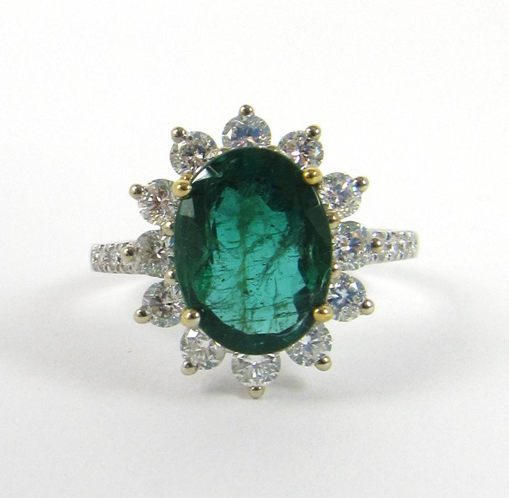 Appraisal: EMERALD DIAMOND AND FOURTEEN KARAT GOLD RING WITH GEMSTONE REPORT