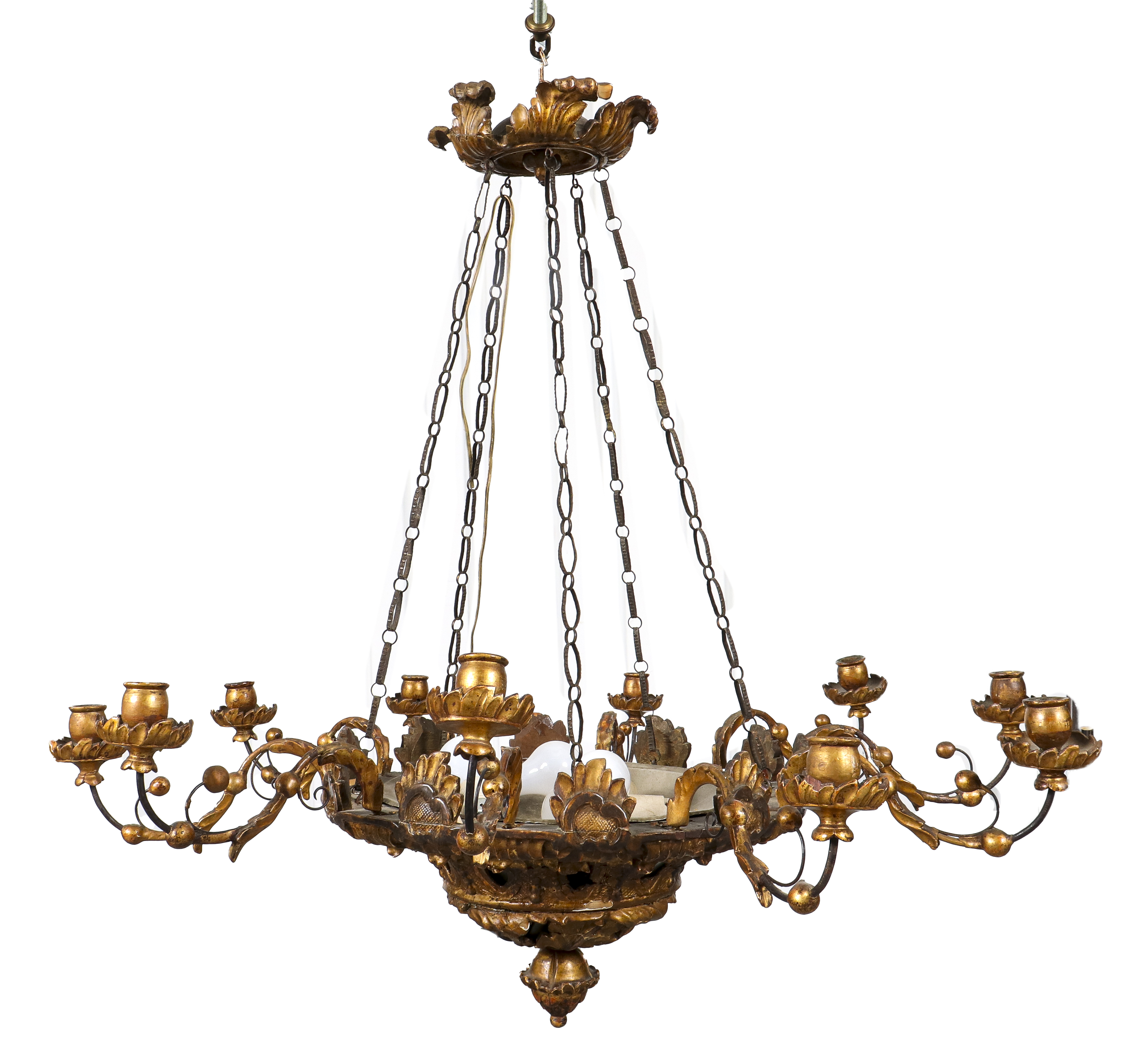 Appraisal: BAROQUE REVIVAL CARVED GILTWOOD CHANDELIER Baroque revival carved giltwood ten-arm