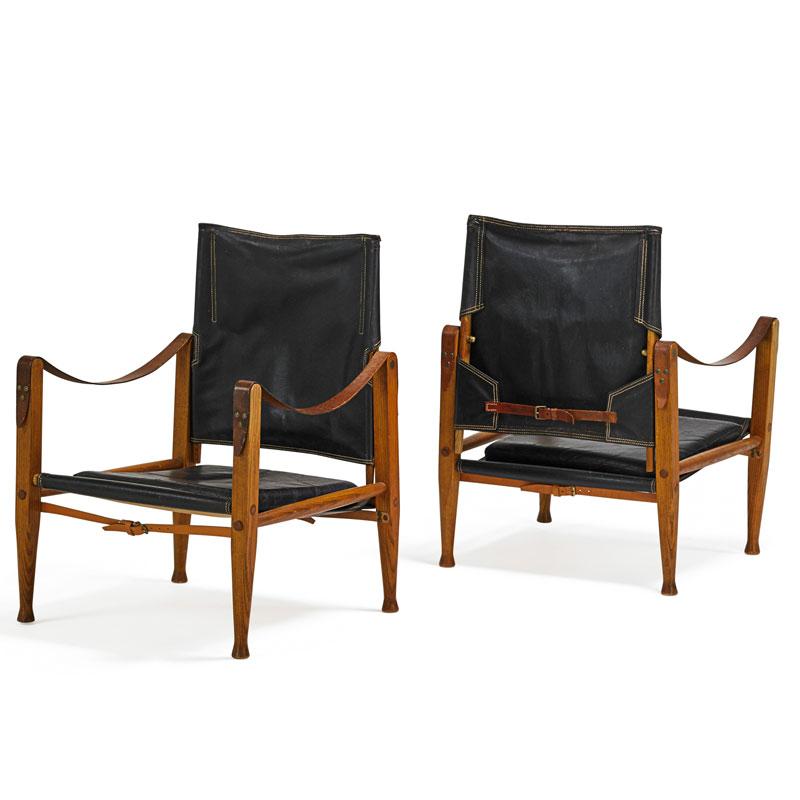 Appraisal: KAARE KLINT Pair of Safari lounge chairs Condition Report Light