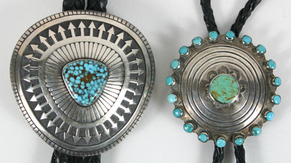 Appraisal: Two Native American sterling and turquoise bolo ties one bolo