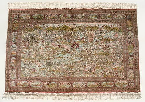 Appraisal: PHENOMENAL SILK HEREKE PICTORIAL CARPET ' x ' with ''