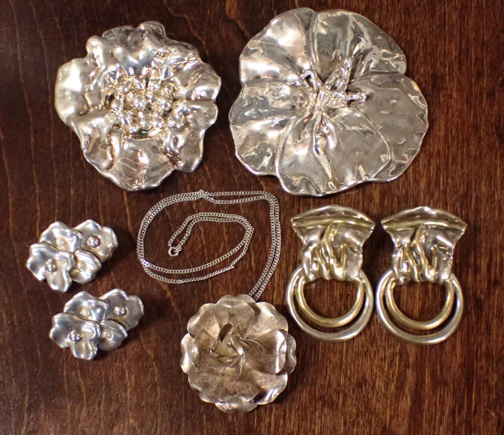 Appraisal: SEVEN ARTICLES OF VINTAGE STERLING JEWELRY including a large -