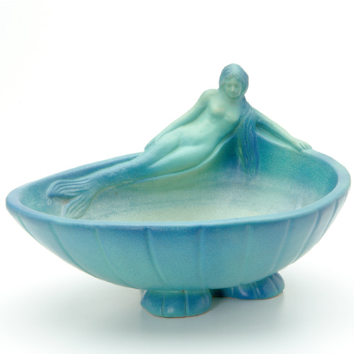 Appraisal: VAN BRIGGLE Mermaid center bowl in blue and turquoise Marked