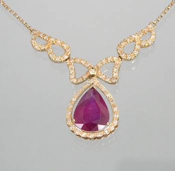 Appraisal: A Ladies' Ruby and Diamond Necklace k yellow gold cast