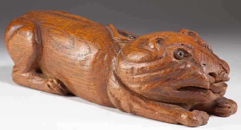 Appraisal: English Recumbent Folk Art Lion th century carved oak with