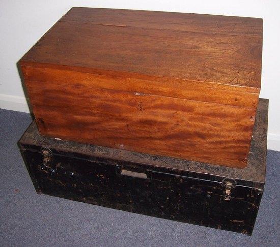 Appraisal: A japanned metal uniform trunk cm wide and a camphorwood