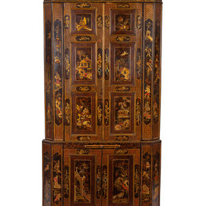 Appraisal: A George II Chinoiserie on Faux Tortoiseshell Decorated Corner Cabinet