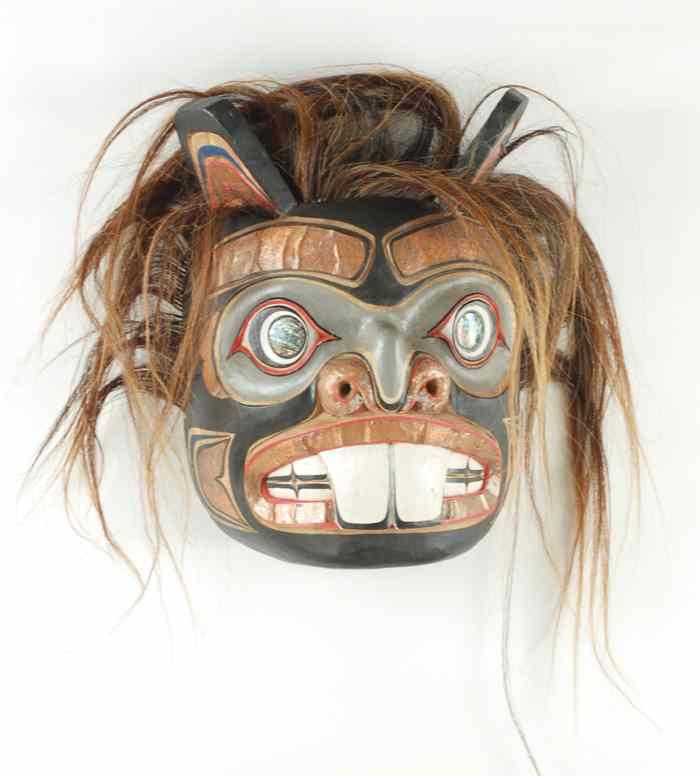 Appraisal: KWAKIUTI INDIAN CARVED ''BEAVER MASK'' from alder wood having protruding