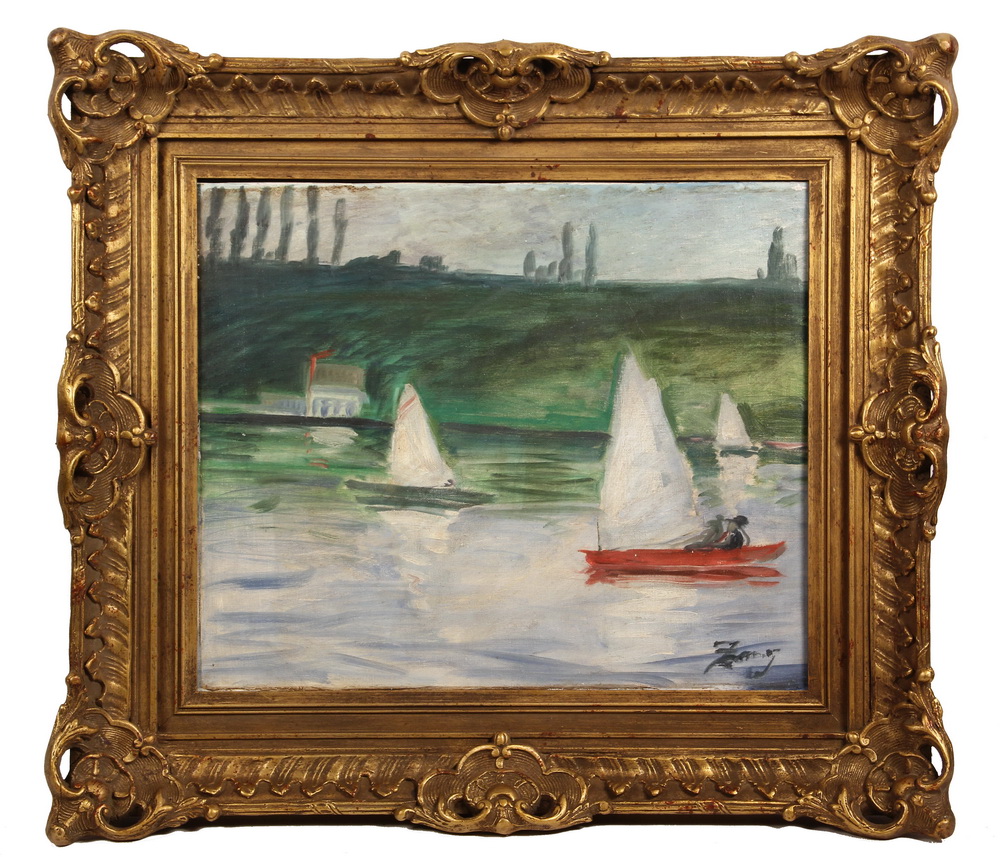 Appraisal: OIL ON CANVAS - Sailing on a Park Lake by