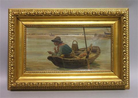 Appraisal: YOUNG BOY FISHING Oil on canvas x in Framed lower