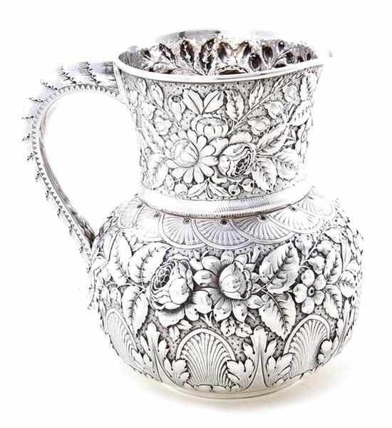 Appraisal: Gorham sterling beverage pitcher Rhode Island circa peony and anthemion-chased